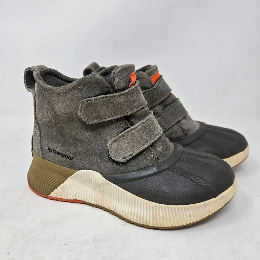 Sorel Out N About Classic Kids Waterproof Suede Rubber Boots Grey Orange